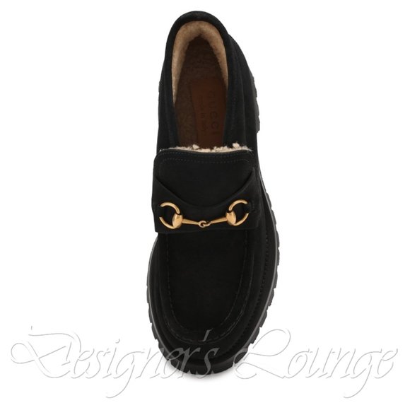 ⚡️SOLD! NEW GUCCI Horsebit Black Suede Shearling Bee Loafer Ankle Boot 8G/US 8.5 - Picture 4 of 10